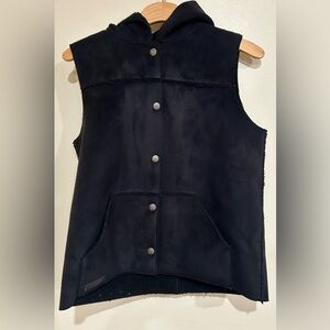 Lauren Ralph Lauren Vest Women's Faux Suede Sherpa Fleece Lined Hooded Black SP